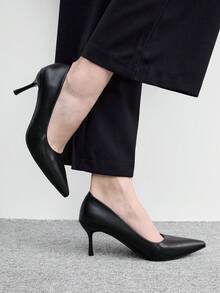 CUCCOO BIZCHIC 女款尖頭細高跟鞋 黑色簡約舒適 通勤日常百搭上班穿搭 優雅時尚高跟鞋 - 黑色PU1號 - 查看 4