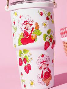 Strawberry Shortcake X SHEIN 500ml /16 Oz 真空隔熱不鏽鋼杯，1個防漏蓋，適用於熱飲/冷飲，適用於大多數杯架 - 白色 - 查看 8