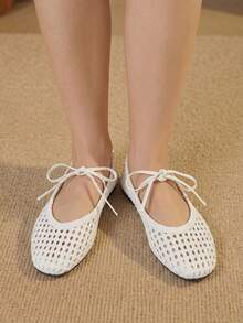 Styleloop Ladies Woven White Flat Shoes, Holiday Atmosphere, Summer Wear, A Must For Travel - White - View 8