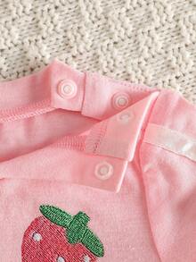 SHEIN Newborn Baby Girl Pink Fashion Set Short Sleeve Top With 3D Bow Decor Pants Cute Outfit For 0-9 M Babies - Pink - View 9