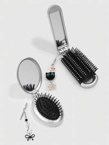 ROMWE Kawaii 2 Buah Sisir Lipat & Cermin Kucing Hitam Lucu, Sisir Airbag untuk Kembali ke Sekolah, Cermin Sisir Portabel DIY, Sisir Kecil Dekoratif Berbentuk Bintang Gaya Y2K - Warna 1 - View 5