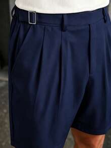 Manfinity CasualCool Men's Black Woven Twill Business Casual Suit Shorts - Navy Blue - View 3