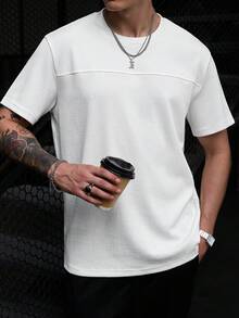 Manfinity CasualCool 男士純色圓領短袖休閒百搭T恤，度假風 - 白色 - 查看 3