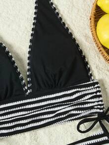 Swim Lushoire Conjunto de Bikini de unicolor con Textura para Playa de Verano y Festival de Música - Blanco y Negro - Ver 7
