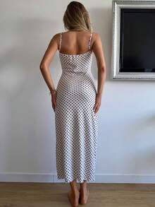 Livesso Nuisette élégante pour femme à bretelles fines, plissée avec dentelle contrastante, pyjama d'été - Blanc - Voir 2
