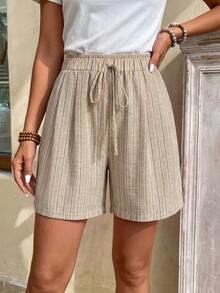 EMERY ROSE Women's Drawstring Waist Beige Colorblock Casual Versatile Daily Outing Shorts Vacation Summer - Khaki - View 4