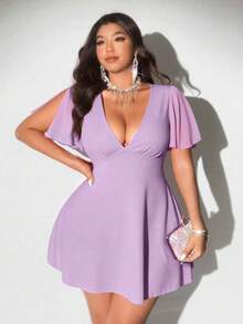 Viva Relle Plus Size Women's Red Mini A-Line Sexy Dress - Mauve Purple - View 1