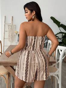 SHEIN VCAY Plus Floral Print Tube Romper Spring Summer Women - Brown - View 2