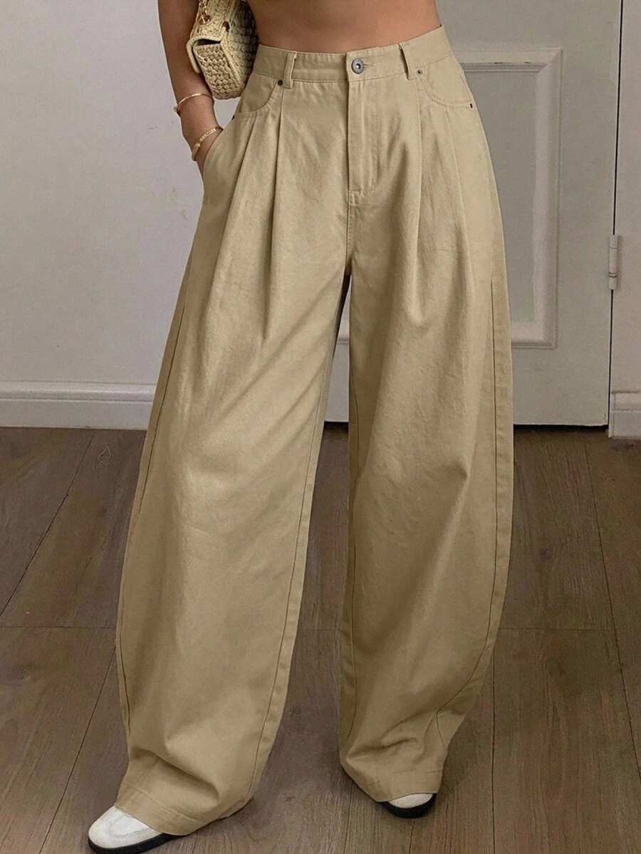 Livesso Plus Size Loose Solid Color Harem Pocket Pants For Women, Spring/Summer Casual - Khaki - View 1