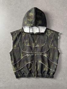 ROMWE MEN Goth Men's Fashion Camouflage Pattern Sleeveless Hooded Denim Vest - Multicolor - View 1