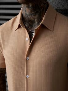 Manfinity Homme 2pcs Solid Color Textured Short Sleeve Shirt And Shorts Set Football - Orange - View 3