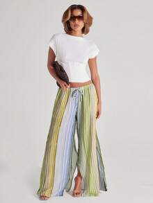 NYA SZN Pants Loose Wide Leg Striped Print Brunch Casual Everyday Going Out Party Special Occasion Travel Vacation Summer Statement Outfits For Women - Multicolor - View 1