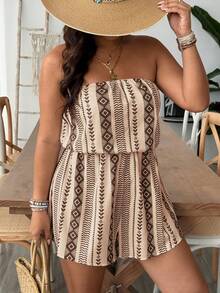 SHEIN VCAY Plus Floral Print Tube Romper Spring Summer Women - Brown - View 6