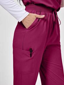 TaskEZ Short Sleeve Top And Long Pants Scrub Uniform Set - Red Violet - View 7