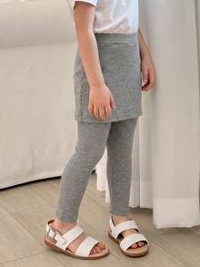 Dazy Kids 女童秋季薄紗拼接修身裙褲內搭褲 - 灰色 - 查看 1