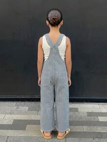 DAZY Loose Striped Denim Overalls For Young Girls Denim Overalls And Jumpsuits - Blue - View 4