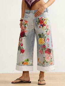 Bohemela Quần jeans ống rộng lửng cạp thấp dệt kiểu BOHO dành cho nữ, thích hợp cho mùa hè. - Nhiều màu - Xem 5