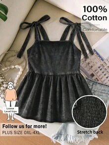 CosyJoli Damen-Freizeitbluse in großen Größen für den Sommer, süßes Top mit gewaschenem Schneeflockenmuster, Alltagskleidung zum Ausgehen, Strand und Urlaub, Dark Wash - Schwarz - Übersicht 4