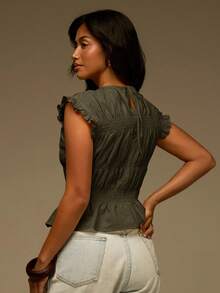 Athîral Women's Solid Color Pleated Casual Versatile Daily Outing Top - Army Green - View 2