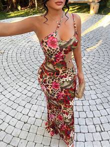 SHEIN SXY 多色鏤空性感度假印花洋裝 - 彩色 - 查看 1