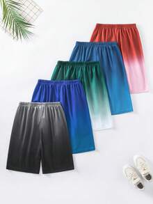 SHEIN 5件/組 男童休閒運動網眼布料漸層百慕達短褲，適合夏季日常穿著與戶外活動 - 彩色 - 查看 2