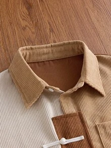 SWAVVY Men's Colorblock Short Sleeve Frog Button Casual Pocket Shirt - Brown - View 3