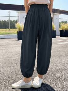 DAZY Women'S Loose Solid-Colored Lantern Pants, Casual Cropped Pants For Summer - Navy Blue - View 6