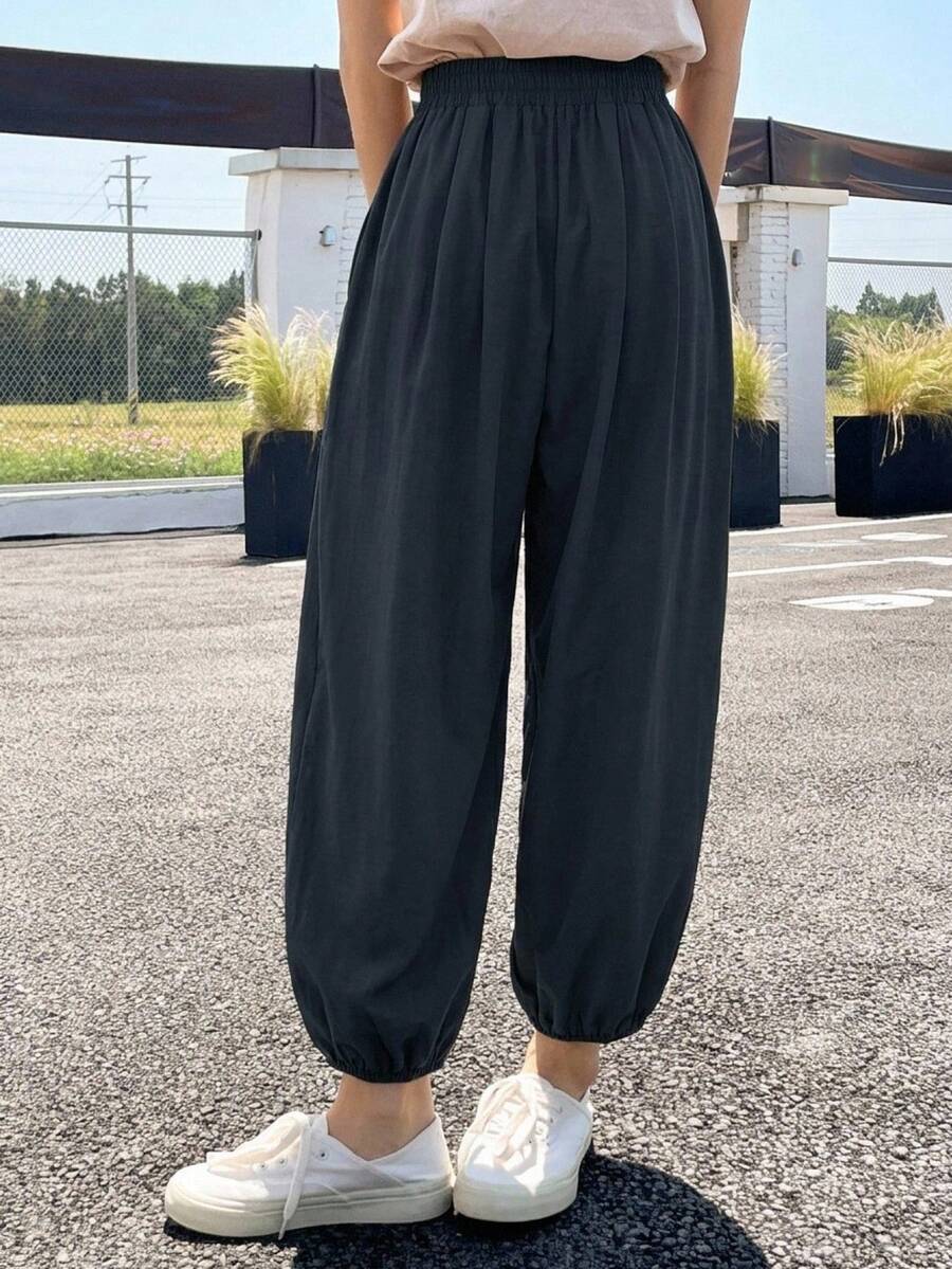 DAZY Women'S Loose Solid-Colored Lantern Pants, Casual Cropped Pants For Summer - Navy Blue - View 1