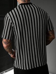 EGENSIO Kaos Lengan Pendek Denim Patchwork Bergaris Pria Kasual Serbaguna untuk Perjalanan Sehari-hari - Hitam - View 2