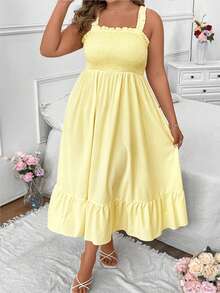 Vionelle Gaun Cami Maxi Kasual Musim Panas Ukuran Plus Warna Polos untuk Wanita - Angsa kuning - View 4