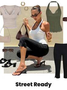 Lavishia Lace Patchwork Pleated Sexy Casual Blouse, Suitable For Summer,Summer Top Everyday Gray - Apricot - View 6