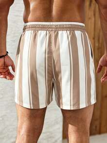 Manfinity KASUA Pantalones cortos de playa con cordón en la cintura a rayas para vacaciones de hombre - Negro - Ver 2