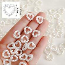 100/200/500pcs Pearl Heart Shaped Desktop Scattering Decor, Plastic Faux Pearl Wedding Desktop Decor, DIY Craft Nail Art Decoration For Wedding Party Cake, Size: 0.47 Inch - love - View 3