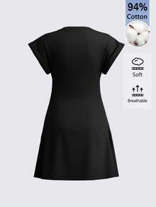 SHEIN BASICS 女款素色休閒派對短版洋裝 - 黑色 - 查看 7