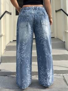 Dazy Plus Jeans rectos y holgados con estampado para mujer de talla grande, pantalones casuales de estilo callejero para vacaciones, primavera/verano - Azul lavado medio - Ver 7