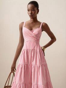 Briarwyn Women's Striped Ruffle Hem Cami Dress - Red and White - View 1