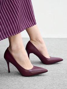 CUCCOO BIZCHIC 新款尖頭細高跟鞋 酒紅色簡約通勤日常上班逛街女款高跟鞋女鞋 - 酒紅色PU - 查看 5