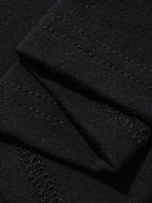 DAZY Kaos Pullover Kasual Wanita Musim Panas Leher Bulat Lengan Pendek dengan Patchwork Renda - Hitam - View 6