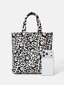 Betty Boop x SHEIN 1 Pack, Silver Leopard Print Red Lip Design Pattern, Large Capacity Printed Corduroy Tote Bag. - Multicolor A1 - View 3