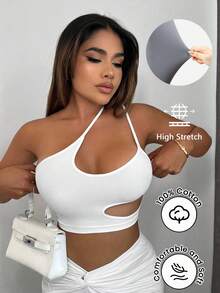 SHEIN SXY 女款白色不對稱鏤空夏季上衣，適合夜生活、外出、夜店，性感風格 - 白色 - 查看 6