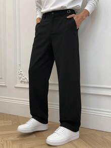 Manfinity Mode Pantalones de traje casuales y versátiles de unicolor para hombres - Negro - Ver 3
