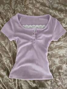 IslaSuriya Women's Short Sleeve T-Shirt With 2 In 1 Floral Lace Design - Multicolor - View 3