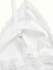 PetitDoll White Minimalist Comfortable Plus Size Lace Patchwork Wireless Bra - White - View 9