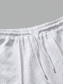 EGENSIO Men's Knitted Jacquard Solid Color Textured Pure White Collar & Cuffs Flat Knit Zipper Denim White Rope Polo Set - White - View 6