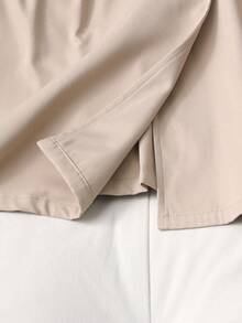 SHEIN 1件女款時尚新款卡其色編織雙排扣束腰長版大衣，適合春季、秋季、戶外、街頭風、休閒、通勤 - 棕色 - 查看 9