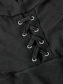 ROMWE Grunge Punk Dark Punk Sexy Mesh Sheer Bodysuit With Waist Cinching And Crotch Opening, Versatile - Black - View 4