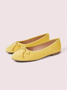 CUCCOO DOLLMOD Women's Shoes, Yellow, Suede Texture, Ballet Flats, Bow Decoration, Sweet And Cute Vitality To Wear - Yellow - View 2