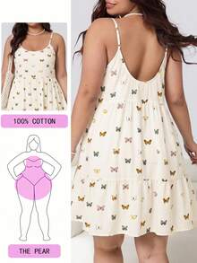 Solflare Plus Size Women's Butterfly Pattern Backless High Waist Ruffle Strap Dress - Multicolor - View 1