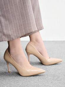 CUCCOO BIZCHIC 尖頭細高跟杏色鏡面女鞋 春秋款 簡約基礎 日常通勤 購物約會 百搭低楦頭 氣質女鞋 - 杏色鏡面 - 查看 5