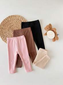 Babygirl Cute Casual Knit Autumn/Winter Versatile Heart Pattern Long Pants 4pcs Set - Black - View 3